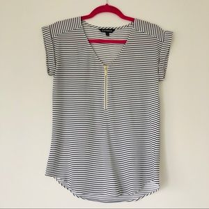Express white and black striped top with zipper
